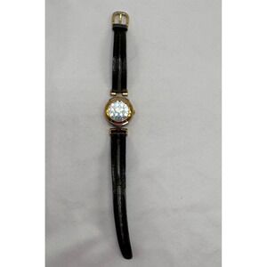 Vintage Fossil Watch Womens Abalone Shell Black Leather Band Hong‎ Kong *READ*